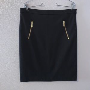 Michael Kors black gold zip office pencil skirt